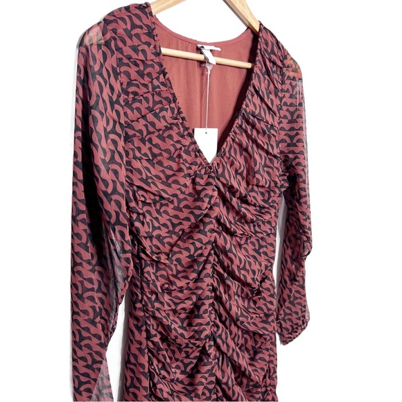 NWT A New Day Women's Ruched V Neck Long Sleeve Geometric Print Mini Dress - Picture 5 of 16